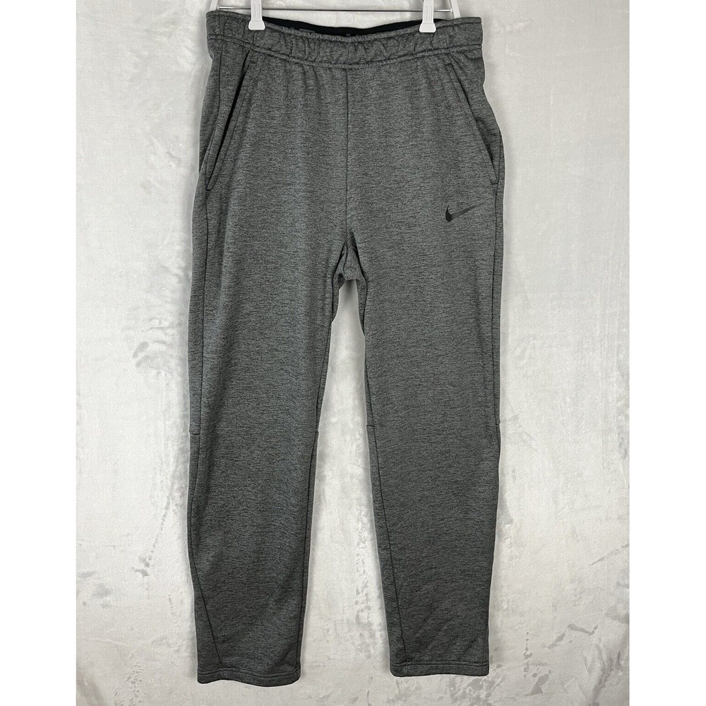 NIKE Men's Pants L Heather Gray Fleece DRI-FIT  Taper Pocket Drawstring Fitness